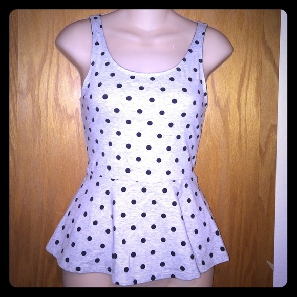 EXPRESS, NWT Grey with Navy dot, Tank top, Size XS, peplum - Picture 1 of 4